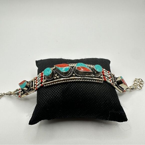 SALE! Amazing southwest style, silver plated and composite stone bracelet! - Picture 12 of 12